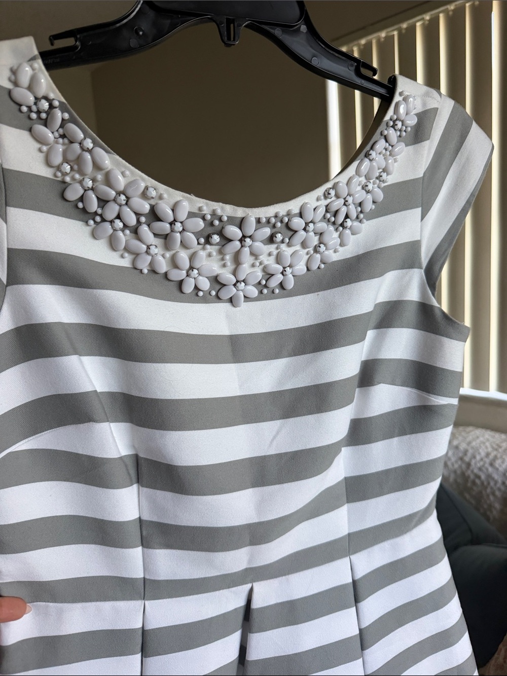 kate spade Gray & White Striped Jewel-Embellished Scoop Dress